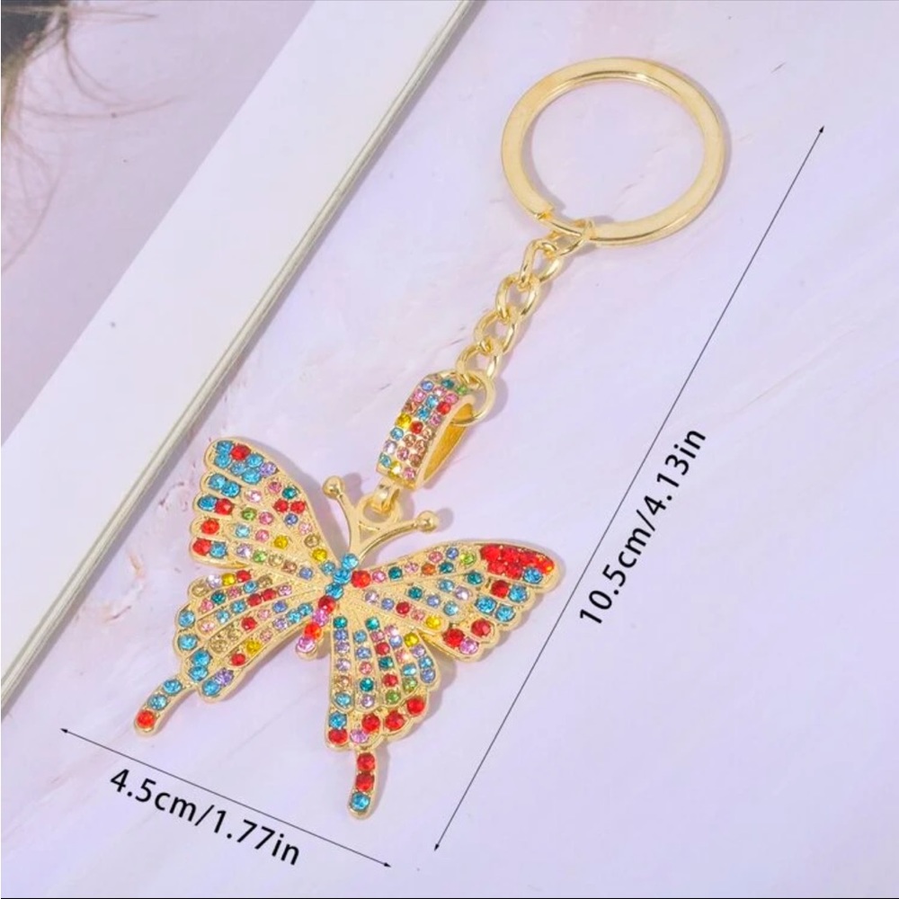 Gift 2/28/25 Colorful rhinestone and gold butterfly keychain or bag charm - Picture 2 of 2
